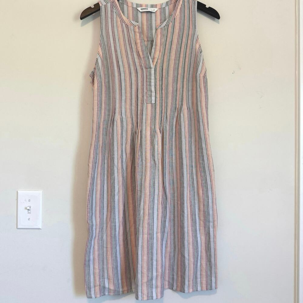 Sonoma woman’s dress size small multicolored linen blend summer dress sleeveless